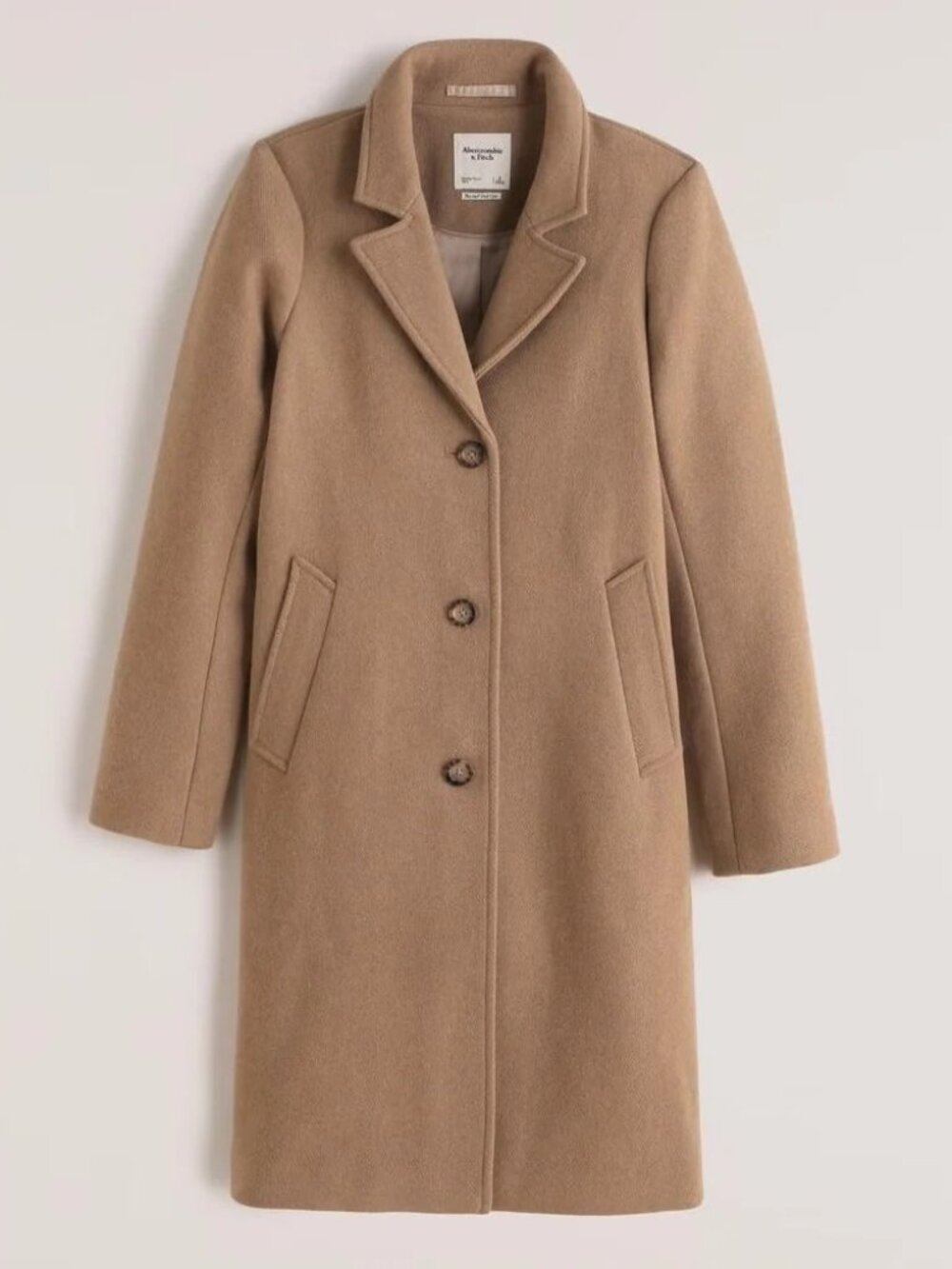 Abercrombie Dad Coat Long Wool Blend Coat Camel Brown Light Tan S Regular NWOT